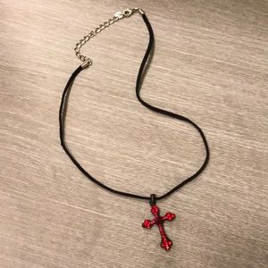 Jeweled Cross Necklace - Red
